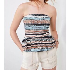 Porridge Smocked Tube Top Ruffle Hem Striped Sleeveless Casual‎ Top L